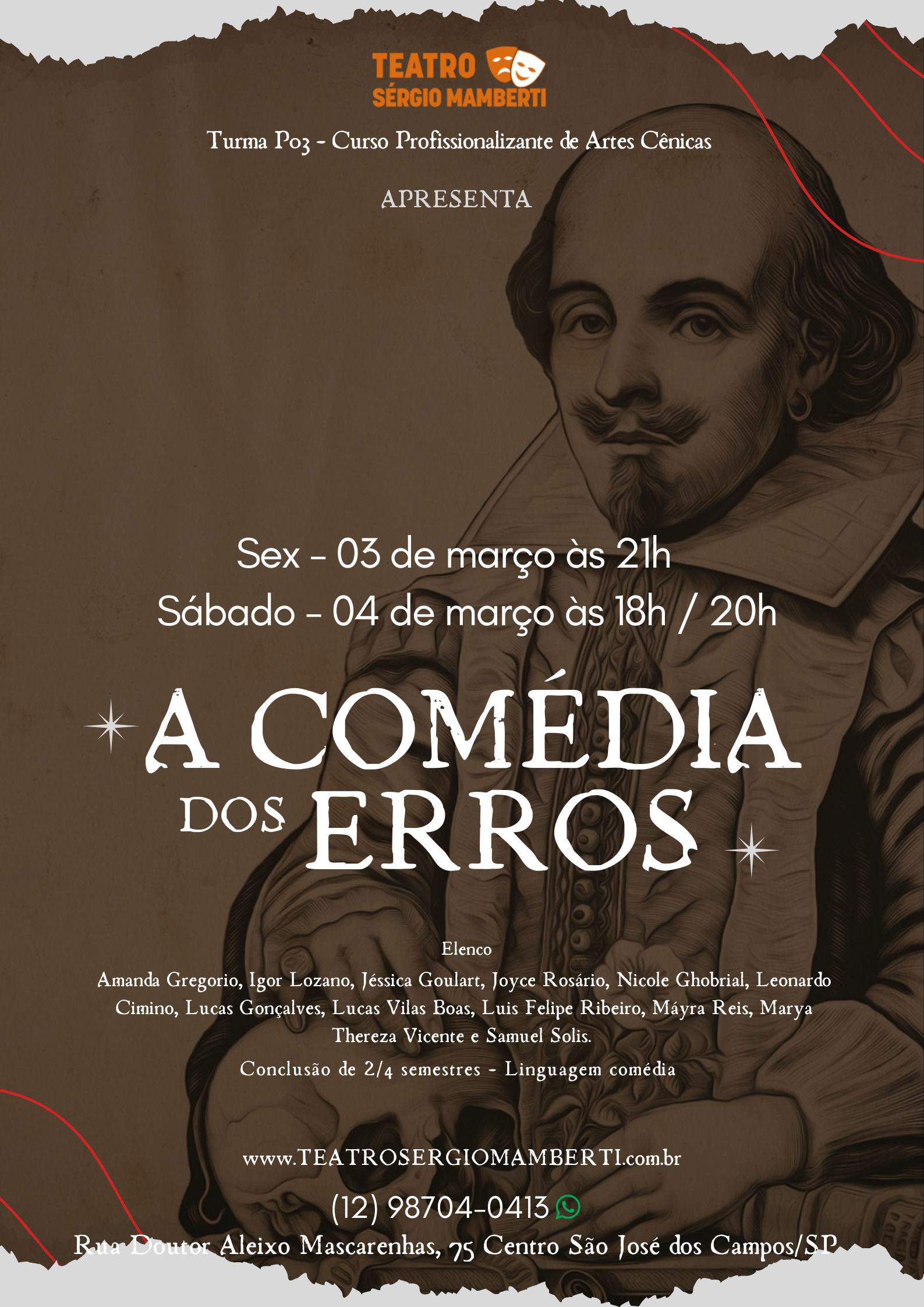 Espetáculo “A Comédia dos Erros” – 03 e 04 de março – sex às 21h e sábado  às 18h/20h | TEATRO SÉRGIO MAMBERTI